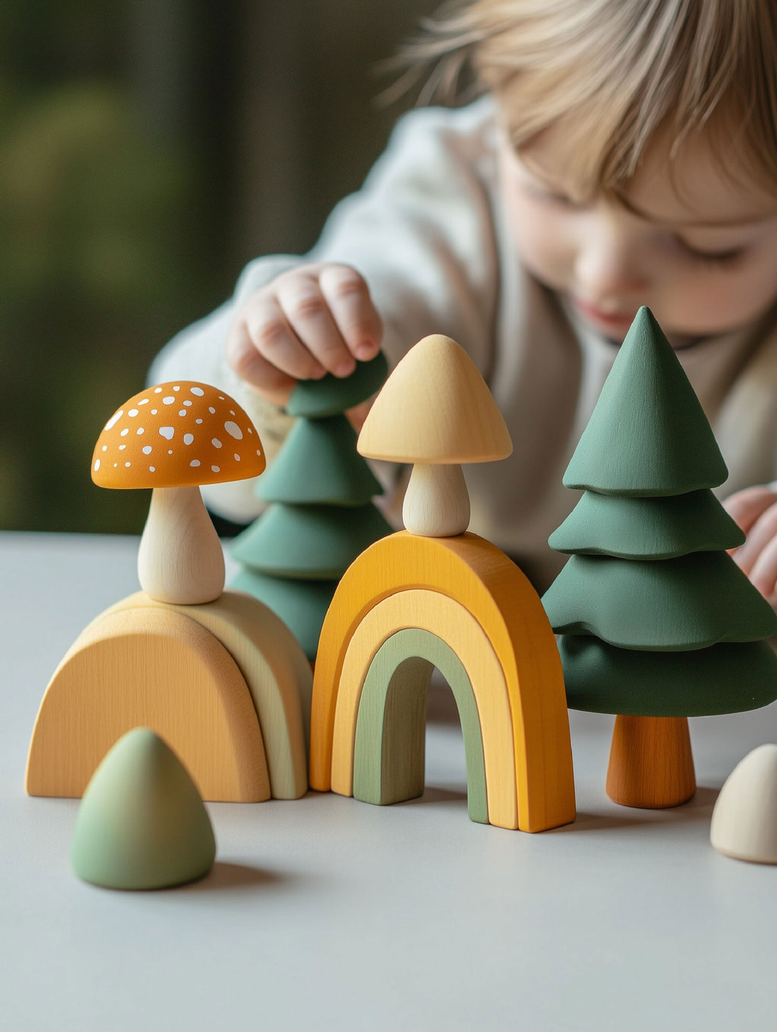 Child Playing with Wooden Toys