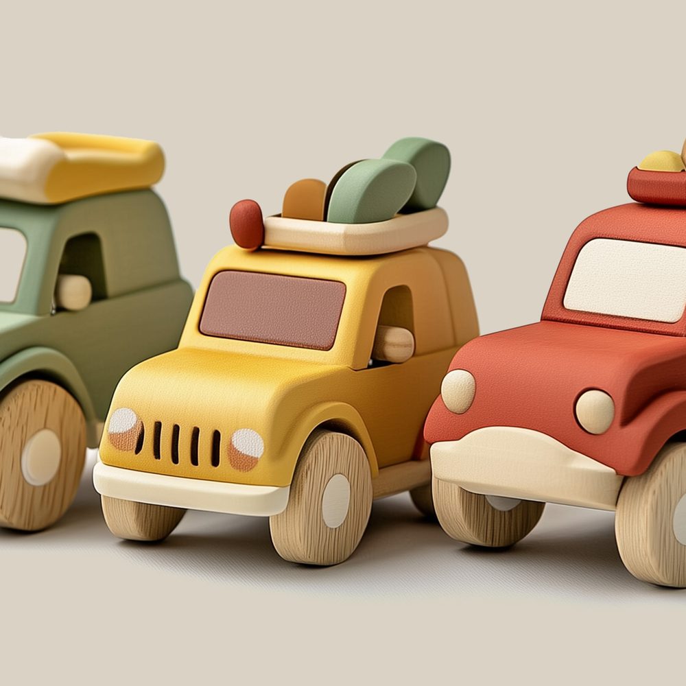 Colorful wooden toy cars
