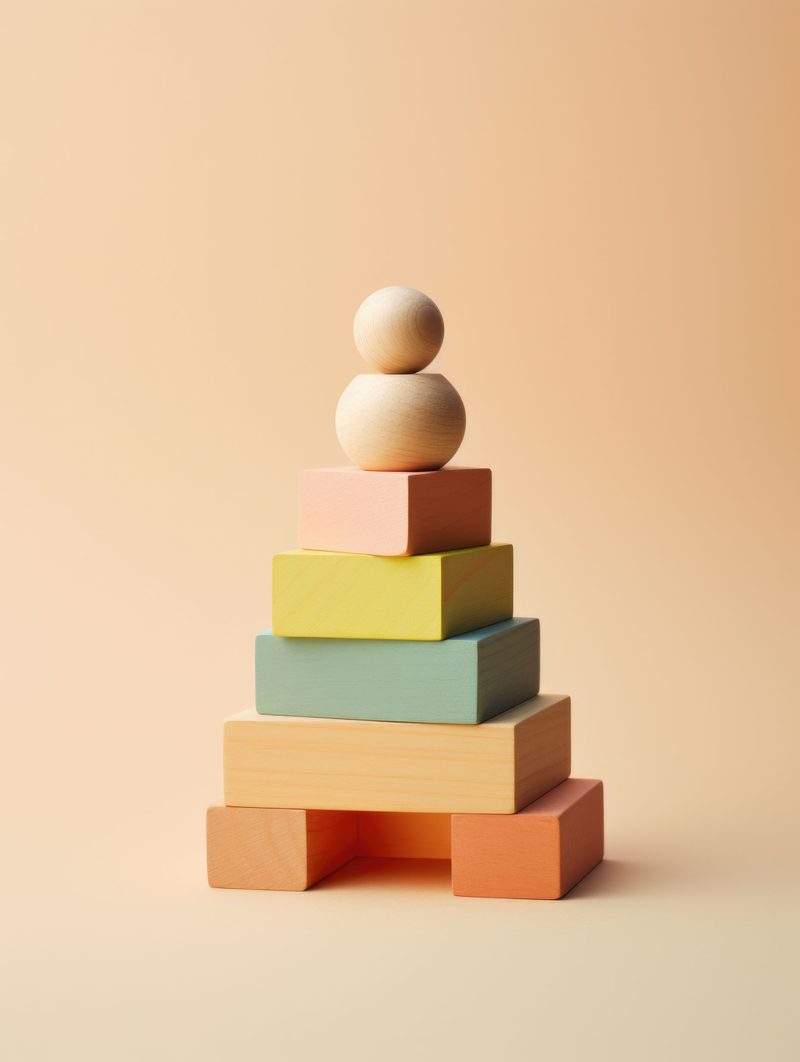 A wooden stacking toy pyramid
